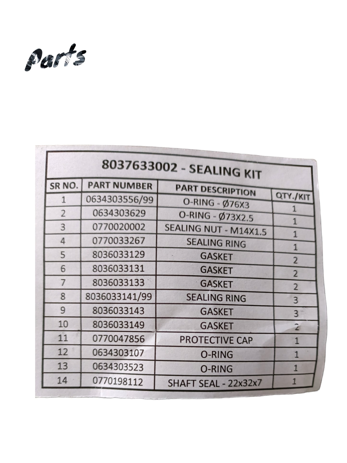 PSG SEALING KIT CAN BE USED IN 8037955012, 8037633002