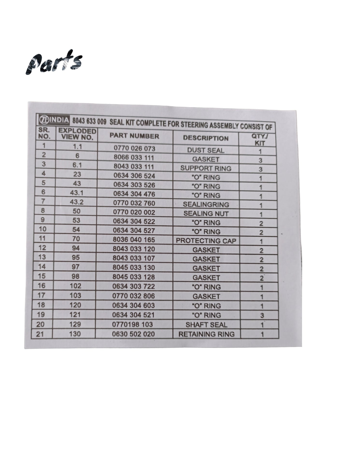 Sealing Kit 8043633009 Suitable for 8043 Series Power Steering Gear