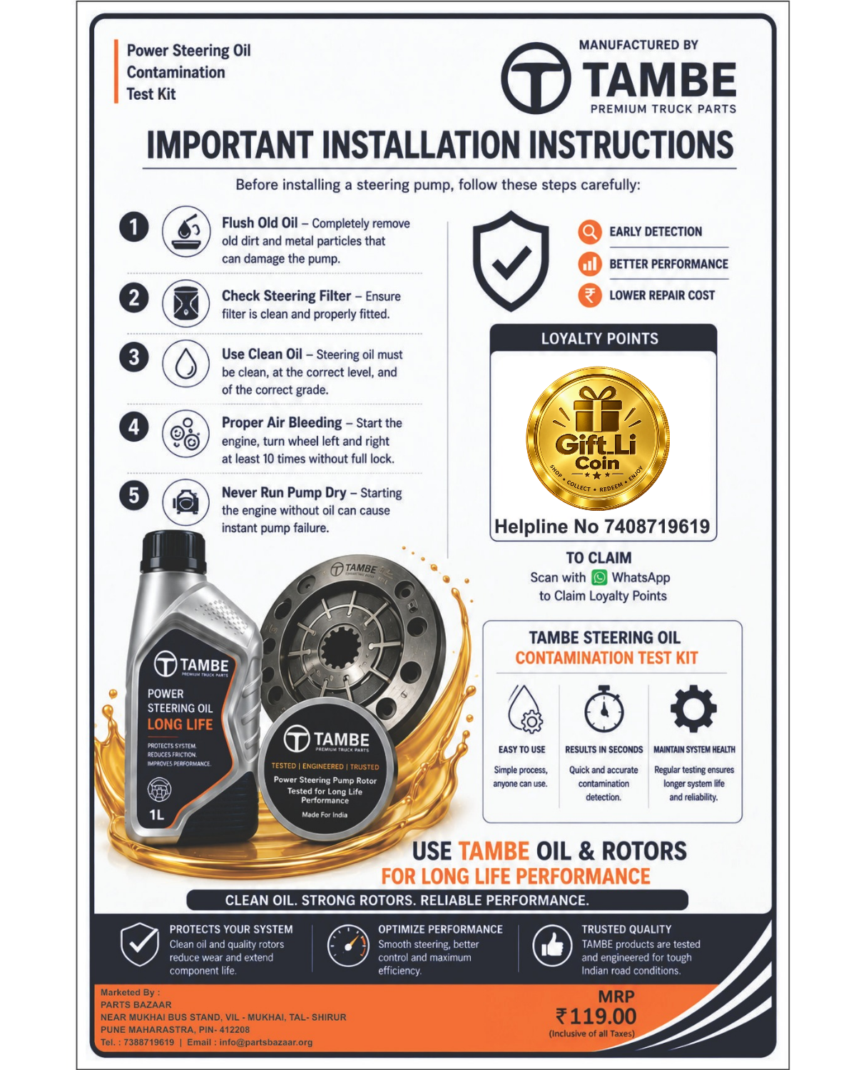 TAMBE steering oil testing kit